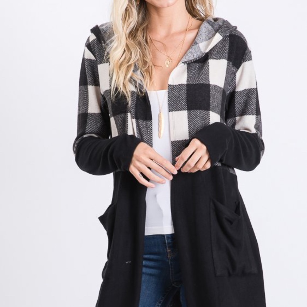 Buffalo Plaid Hooded Boutique Cardigan